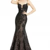 In Stock Mac Duggal 79252M Black Prom Dress Size 8 Metallic Lace Sheer Corset Mermaid Pageant Gown