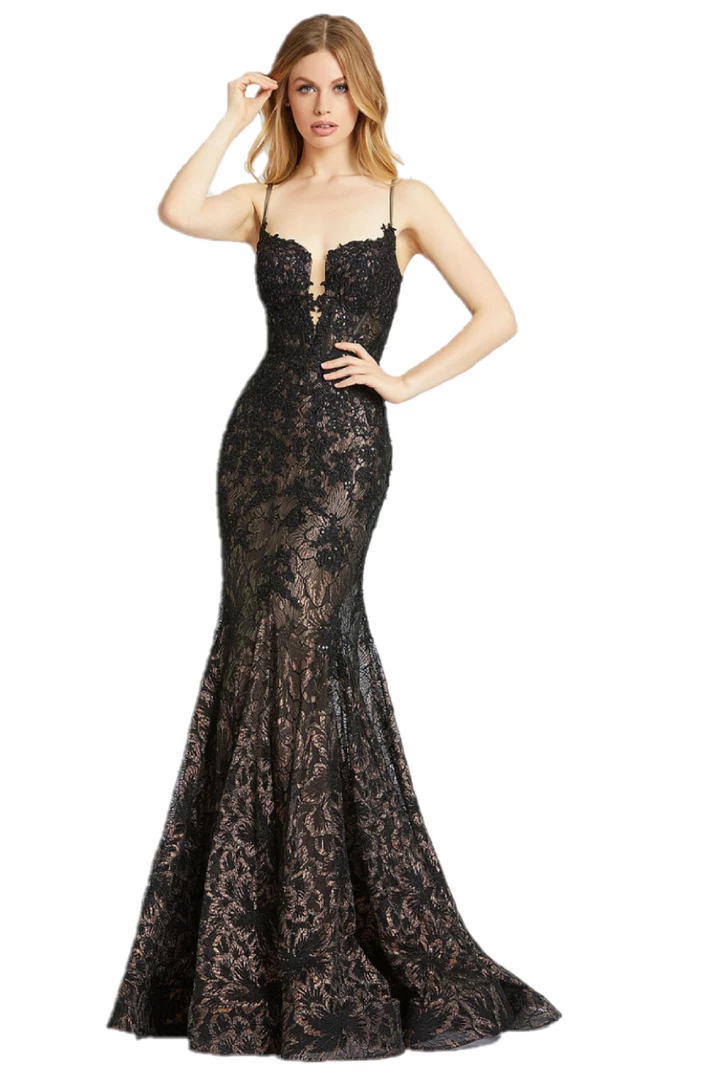 In Stock Mac Duggal 79252M Black Prom Dress Size 8 Metallic Lace Sheer Corset Mermaid Pageant Gown 3 In Stock Mac Duggal 79252M Black Prom Dress Size 8 Metallic Lace Sheer Corset Mermaid Pageant Gown