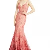 Discontinued Ombre Dresses Mac Duggal 79288M Long Coral Ombre Mermaid Prom Dress Sheer Bodice Pageant