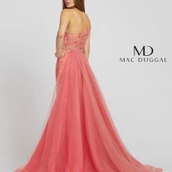Discontinued Ombre Dresses Mac Duggal 79290M Long Lace One Shoulder Sheer Overskirt Prom Dress Pageant