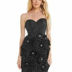 Ashleylauren Ashley Lauren 4361 Strapless Short Cocktail Dress Rosette Skirt