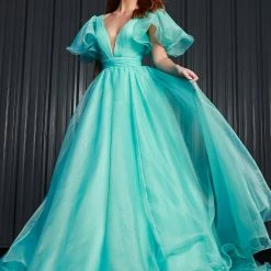 Ashleylauren Ashley Lauren 11153 Organza Prom Dress Ball Gown With Flutter Sleeve
