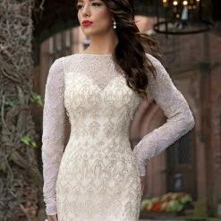 Discontinued Long Sleeve Dresses Primavera Couture 3181 Long Beaded Long Sleeve Evening Gown Sequin