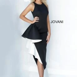 Jovani 00572 Black And White Tea Length Formal Cocktail Dress