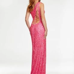 Ashleylauren Corset Dresses Ashley Lauren 11144 Sequin One Shoulder Prom Dress With Lace Up Back