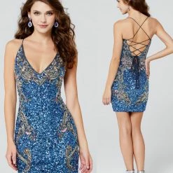 Primavera Couture 3301 Cocktail Dress Sequins Open Back Homecoming Dress Backless Dresses