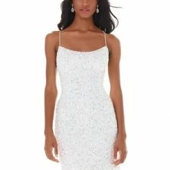 Ashleylauren Ashley Lauren 4395 Blue Cocktail Dress Sequins With Lace Up Back Homecoming Dress