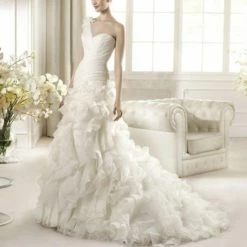 In Stock San Patrick Capricho Size 12 Long Fit & Flare One Shoulder Wedding Dress Bridal