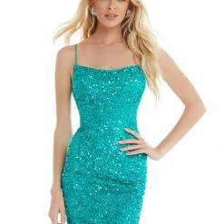 Ashleylauren Ashley Lauren 4395 Lilac Cocktail Dress Sequins With Lace Up Back Homecoming Dress