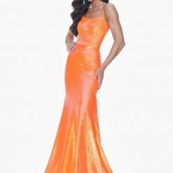 In Stock Mermaid Dresses Ashley Lauren 11024 Sz 10 Neon Blue Sequin Prom Dress With Lace Up Back Pageant Gown