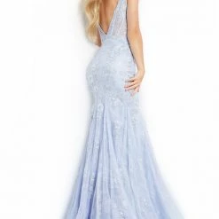 JVN By Jovani Jovani JVN06475 Long Fitted Lace Mermaid Prom Dress Sheer Corset Backless Gown