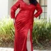 Sydney's Closet CE2015 Metallic Evening Dress Plus Sized Long Sleeves Slit CE 2015 1 Sydney's Closet CE2015 Metallic Evening Dress Plus Sized Long Sleeves Slit CE 2015