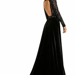Long Sleeve Dresses Johnathan Kayne 8013 Velvet Pageant Gown Long Sleeve Open Back Prom Dress Stretch Velvet Overskirt