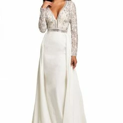 Long Sleeve Dresses Johnathan Kayne 8013 Velvet Pageant Gown Long Sleeve Open Back Prom Dress Stretch Velvet Overskirt
