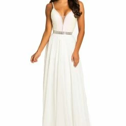 In Stock Johnathan Kayne 8050 Sequin Top Prom Gown Pageant Chiffon Dress In White Size 4