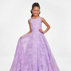 Ashley Lauren Kids 8073 Girls Long Lace A Line Ball Gown Pageant Dress High Neck Ballgown Dresses