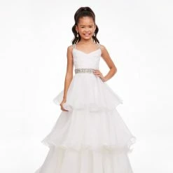Ashley Lauren Kids 8080 Long Girls Tiered A Line Ball Gown Skirt Pageant Dress