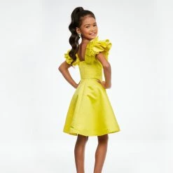 Short Prom Dresses Ashley Lauren Kids 8081 Girls Short Satin Pageant Cocktail Dress Ruffle Bows V Neck