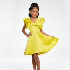 Short Prom Dresses Ashley Lauren Kids 8081 Girls Short Satin Pageant Cocktail Dress Ruffle Bows V Neck