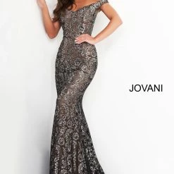 Jovani 8083 Long Metallic Shimmer Lace Evening Gown Prom Pageant Dress Mermaid