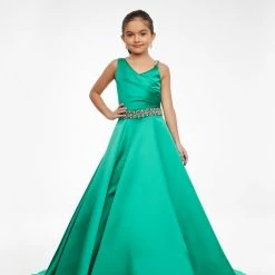 Ashley Lauren Kids 8084 Long A Line Heavy Satin Pageant Ball Gown Formal Dress Girls