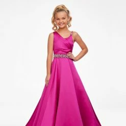 Ashley Lauren Kids 8084 Long A Line Heavy Satin Pageant Ball Gown Formal Dress Girls