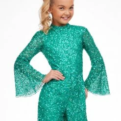 Jumpsuits & Rompers Ashley Lauren Kids 8091 Long Bell Sleeve Girls Sequin Jumpsuit Fun Fashion Wear