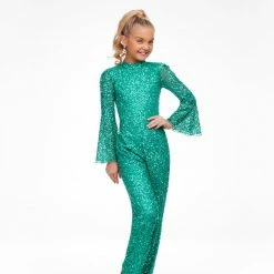 Jumpsuits & Rompers Ashley Lauren Kids 8091 Long Bell Sleeve Girls Sequin Jumpsuit Fun Fashion Wear
