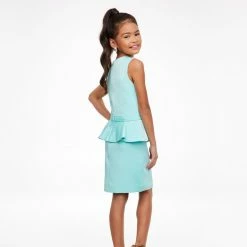 Ashley Lauren Kids 8097 Short Crepe Peplum Cocktail Dress Pageant Interview Short Prom Dresses