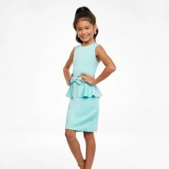 Ashley Lauren Kids 8097 Short Crepe Peplum Cocktail Dress Pageant Interview Short Prom Dresses