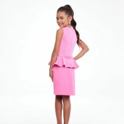 Ashley Lauren Kids 8097 Short Crepe Peplum Cocktail Dress Pageant Interview Short Prom Dresses