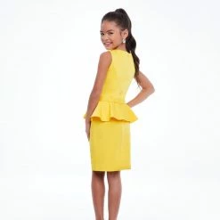 Ashley Lauren Kids 8097 Short Crepe Peplum Cocktail Dress Pageant Interview Short Prom Dresses