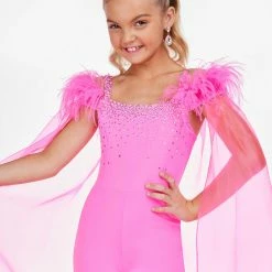 Jumpsuits & Rompers Ashley Lauren Kids 8100 Embellished Pageant Jumpsuit Feathers Cape Girls Fun Fashion