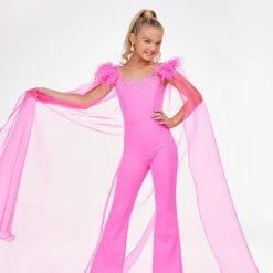 Jumpsuits & Rompers Ashley Lauren Kids 8100 Embellished Pageant Jumpsuit Feathers Cape Girls Fun Fashion