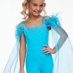 Jumpsuits & Rompers Ashley Lauren Kids 8100 Embellished Pageant Jumpsuit Feathers Cape Girls Fun Fashion