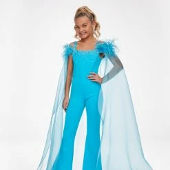 Jumpsuits & Rompers Ashley Lauren Kids 8100 Embellished Pageant Jumpsuit Feathers Cape Girls Fun Fashion
