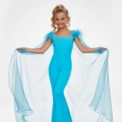Jumpsuits & Rompers Ashley Lauren Kids 8100 Embellished Pageant Jumpsuit Feathers Cape Girls Fun Fashion