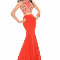 In Stock Precious Formals 81014 Size 4 Two Piece Mermaid Prom Dress Sheer Embellished
