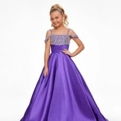 Ballgown Dresses Ashley Lauren Kids 8102 Long A Line Pageant Ball Gown Off The Shoulder Embellished