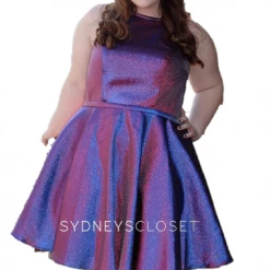 In Stock Sydney's Closet 8103 Sz 14 Prism Cocktail Dress Plus Sized Short Flare Metallic High Neck Pockets Corset Dresses