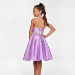 Ashley Lauren Kids 8103 Short Halter Cocktail Dress With Overskirt Pageant Wear Short Prom Dresses