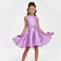 Ashley Lauren Kids 8103 Short Halter Cocktail Dress With Overskirt Pageant Wear Short Prom Dresses