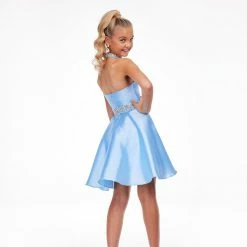 Ashley Lauren Kids 8103 Short Halter Cocktail Dress With Overskirt Pageant Wear Short Prom Dresses