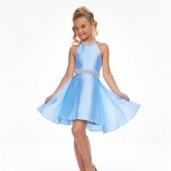 Ashley Lauren Kids 8103 Short Halter Cocktail Dress With Overskirt Pageant Wear Short Prom Dresses