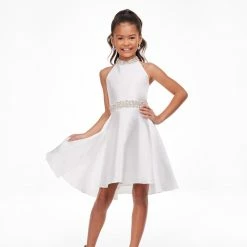 Ashley Lauren Kids 8103 Short Halter Cocktail Dress With Overskirt Pageant Wear Short Prom Dresses