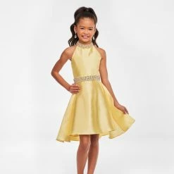 Ashley Lauren Kids 8103 Short Halter Cocktail Dress With Overskirt Pageant Wear Short Prom Dresses
