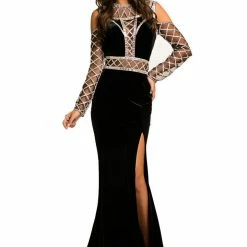 In Stock Johnathan Kayne 8105 Long Sleeve Prom Dress Size 4 Black Pageant Gown