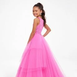 Ballgown Dresses Ashley Lauren Kids 8105 Long Pleated Pageant A Line Ballgown Lace Bodice