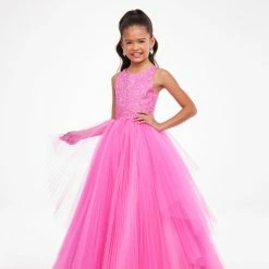Ballgown Dresses Ashley Lauren Kids 8105 Long Pleated Pageant A Line Ballgown Lace Bodice
