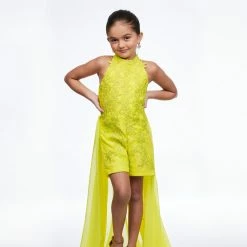 Ashley Lauren Kids 8106 Girls Lace Romper With Chiffon Overskirt Fun Fashion